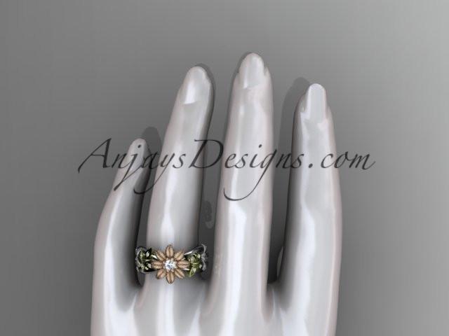 14kt tri color gold floral diamond unique engagement ring, wedding ring with a "Forever One" Moissanite center stone ADLR171 - AnjaysDesigns