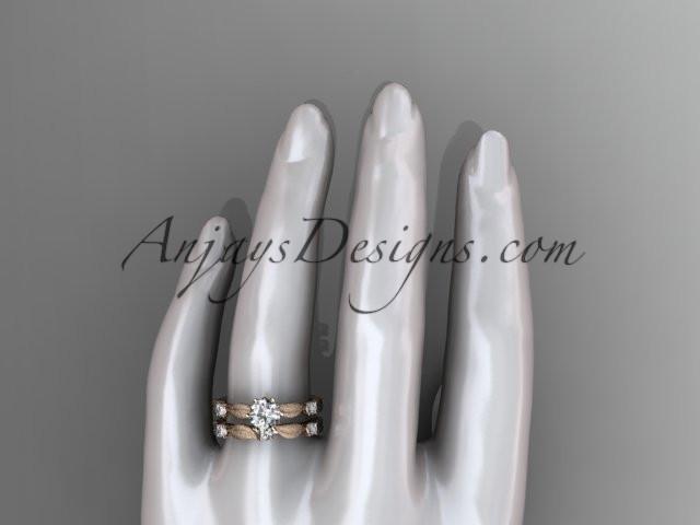 14kt rose gold diamond unique leaf and vine engagement set, wedding set with a "Forever One" Moissanite center stone ADER177S - AnjaysDesigns