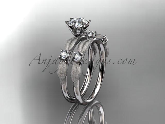 platinum diamond unique leaf and vine engagement set, wedding set ADER177 - AnjaysDesigns