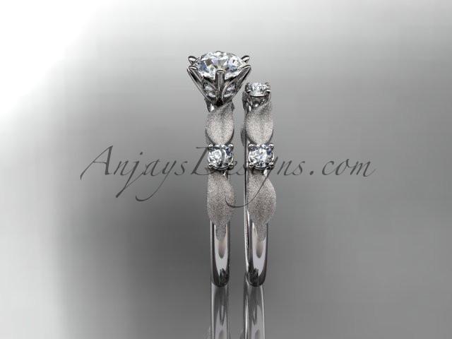Platinum diamond unique leaf and vine engagement set, wedding set with a "Forever One" Moissanite center stone ADER177S - AnjaysDesigns