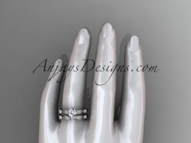 platinum diamond unique leaf and vine engagement set, wedding set ADER177 - AnjaysDesigns