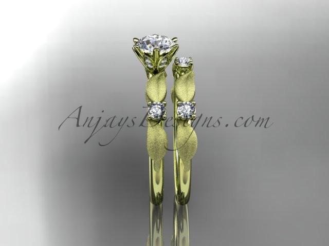 14kt yellow gold diamond unique leaf and vine engagement set, wedding set ADER177 - AnjaysDesigns