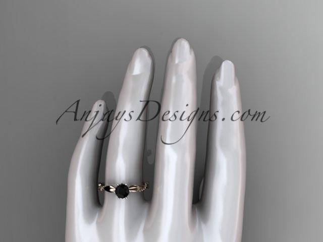 14k rose gold diamond vine and leaf wedding ring with a Black Diamond center stone ADLR178 - AnjaysDesigns