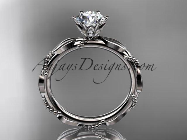 Platinum diamond vine and leaf wedding ring with a "Forever One" Moissanite center stone ADLR178 - AnjaysDesigns