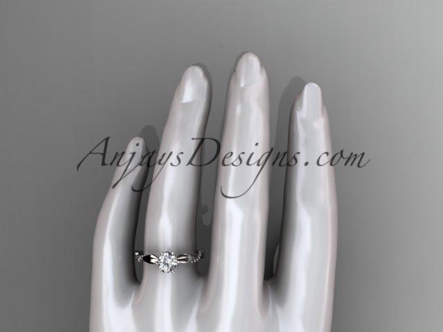 Platinum diamond vine and leaf wedding ring with a "Forever One" Moissanite center stone ADLR178 - AnjaysDesigns