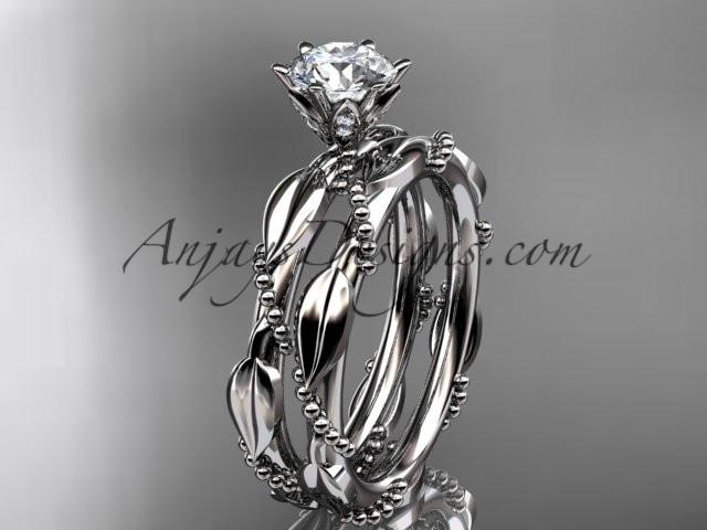 platinum diamond vine and leaf wedding ring, engagement set ADLR178S - AnjaysDesigns