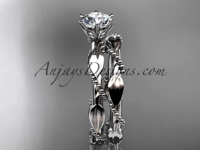 platinum diamond vine and leaf wedding ring, engagement set with a "Forever One" Moissanite center stone ADLR178S - AnjaysDesigns