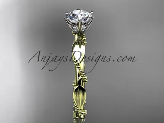 14k yellow gold diamond vine and leaf wedding ring with a "Forever One" Moissanite center stone ADLR178 - AnjaysDesigns