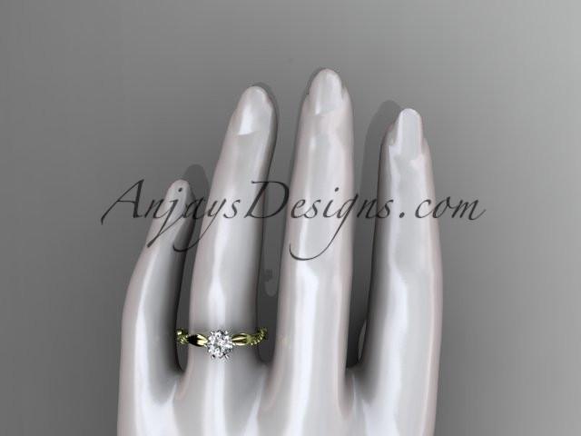 14k yellow gold diamond vine and leaf wedding ring with a "Forever One" Moissanite center stone ADLR178 - AnjaysDesigns