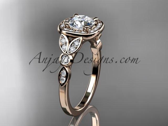 14kt rose gold diamond leaf and vine wedding ring, engagement ring ADLR179 - AnjaysDesigns