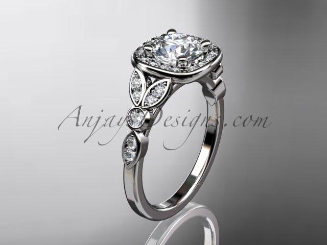 platinum diamond leaf and vine wedding ring, engagement ring ADLR179 - AnjaysDesigns