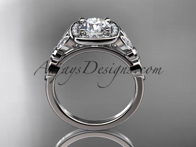 Platinum diamond leaf and vine wedding ring, engagement ring with a "Forever One" Moissanite center stone ADLR179 - AnjaysDesigns