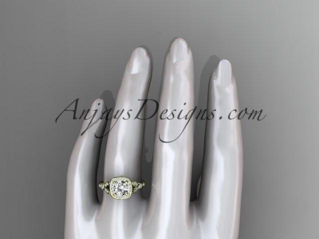 14kt yellow gold diamond leaf and vine wedding ring, engagement ring with a "Forever One" Moissanite center stone ADLR179 - AnjaysDesigns