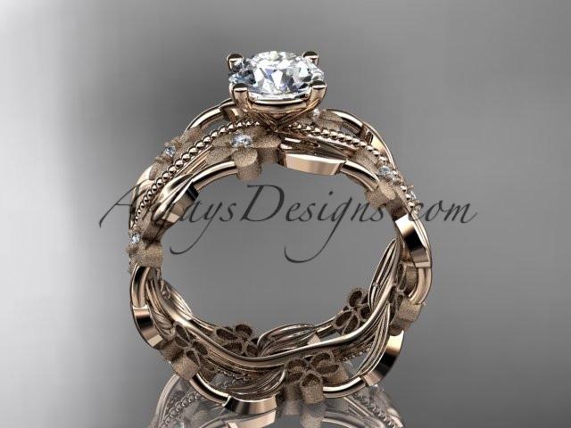14kt rose gold diamond leaf and vine wedding ring, engagement ring ADLR188 - AnjaysDesigns