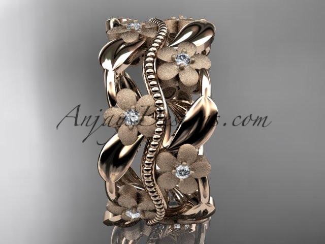 14kt rose gold diamond leaf and vine wedding band, engagement ring ADLR188B - AnjaysDesigns
