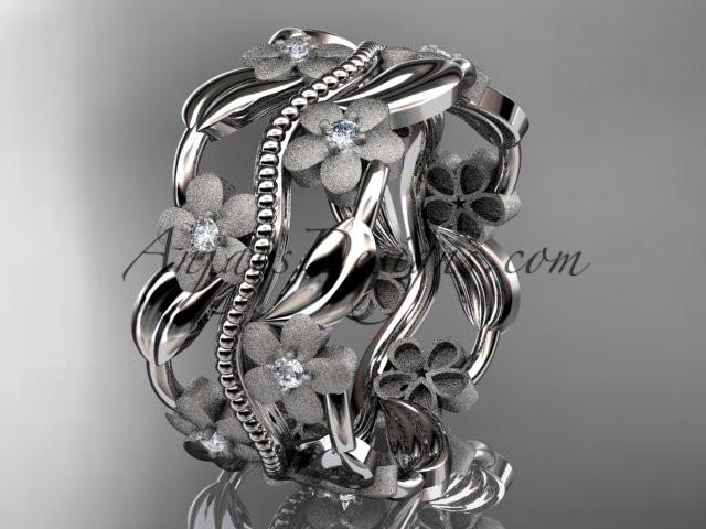 14kt white gold diamond leaf and vine wedding band, engagement ring ADLR188B - AnjaysDesigns