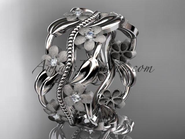 platinum diamond leaf and vine wedding band, engagement ring ADLR188B - AnjaysDesigns