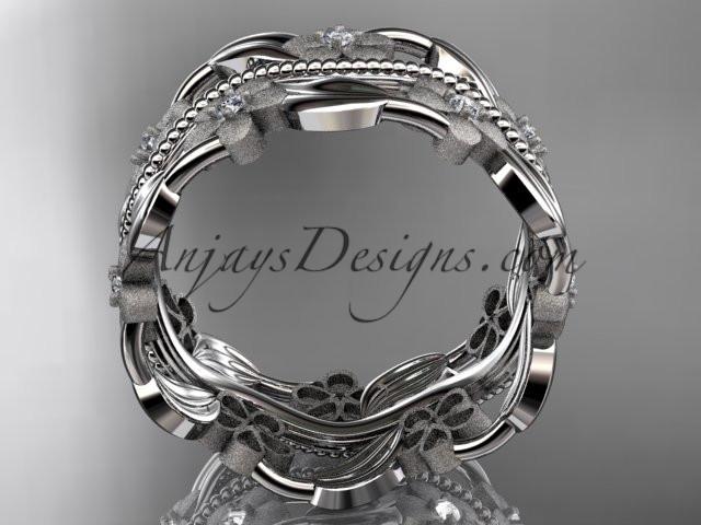 14kt white gold diamond leaf and vine wedding band, engagement ring ADLR188B - AnjaysDesigns