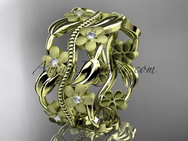 14kt yellow gold diamond leaf and vine wedding band, engagement ring ADLR188B - AnjaysDesigns