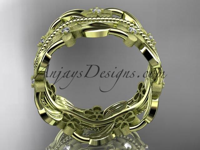 14kt yellow gold diamond leaf and vine wedding band, engagement ring ADLR188B - AnjaysDesigns