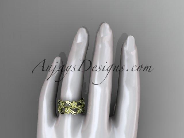 14kt yellow gold diamond leaf and vine wedding band, engagement ring ADLR188B - AnjaysDesigns