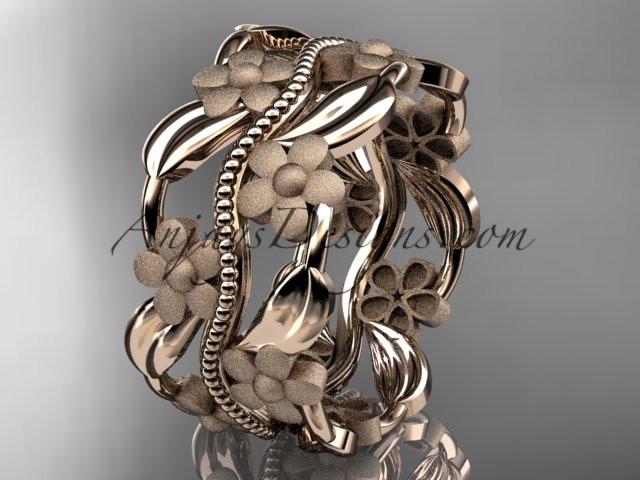 14kt rose gold leaf and vine wedding band, engagement ring ADLR188G - AnjaysDesigns