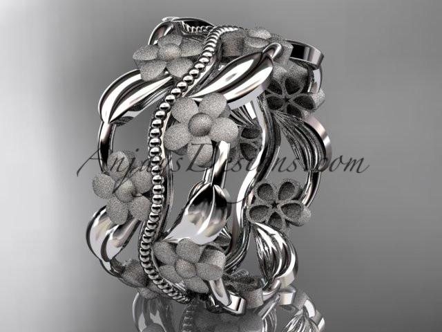 platinum leaf and vine wedding band, engagement ring ADLR188G - AnjaysDesigns