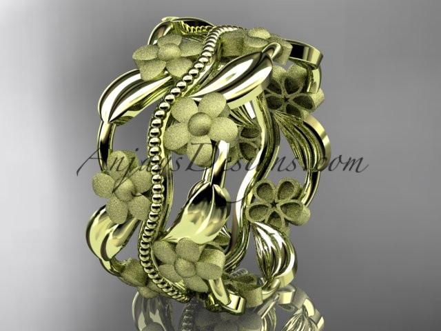 14kt yellow gold leaf and vine wedding band, engagement ring ADLR188G - AnjaysDesigns