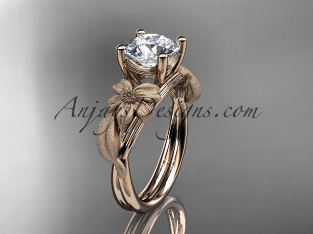 14kt rose gold leaf and vine engagement ring with a "Forever One" Moissanite center stone ADLR189 - AnjaysDesigns