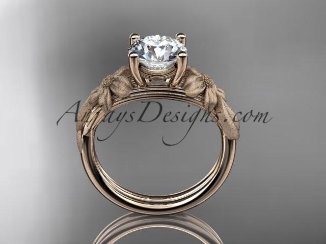 14kt rose gold leaf and vine engagement ring with a "Forever One" Moissanite center stone ADLR189 - AnjaysDesigns