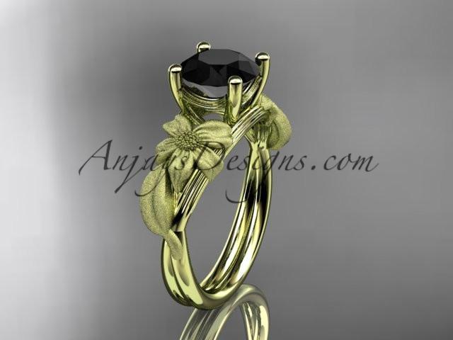 14kt yellow gold leaf and vine engagement ring with a Black Diamond center stone ADLR189 - AnjaysDesigns