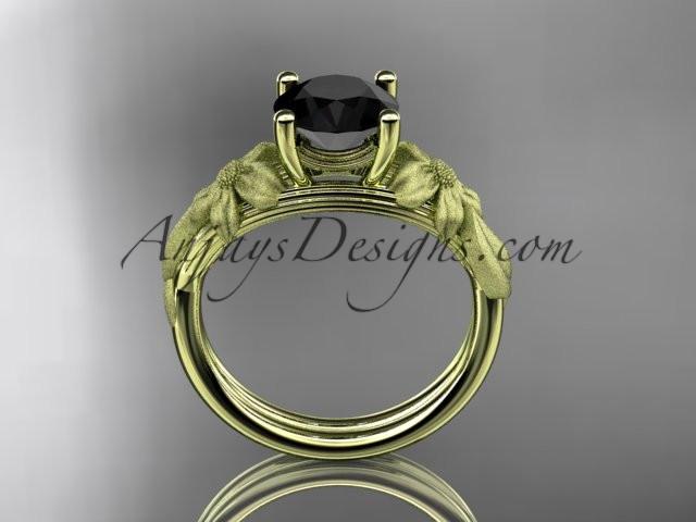 14kt yellow gold leaf and vine engagement ring with a Black Diamond center stone ADLR189 - AnjaysDesigns