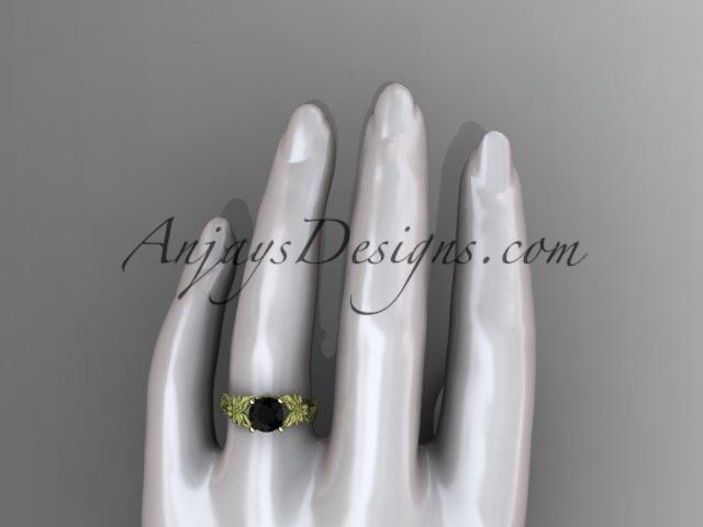 14kt yellow gold leaf and vine engagement ring with a Black Diamond center stone ADLR189 - AnjaysDesigns