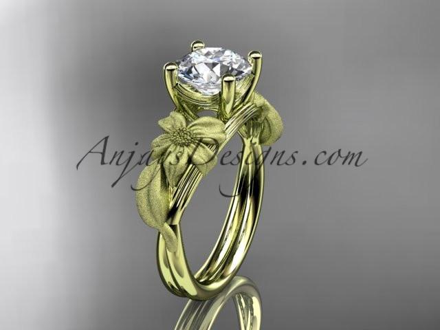 14kt yellow gold diamond leaf and vine engagement ring ADLR189 - AnjaysDesigns