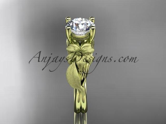 14kt yellow gold leaf and vine engagement ring with a "Forever One" Moissanite center stone ADLR189 - AnjaysDesigns