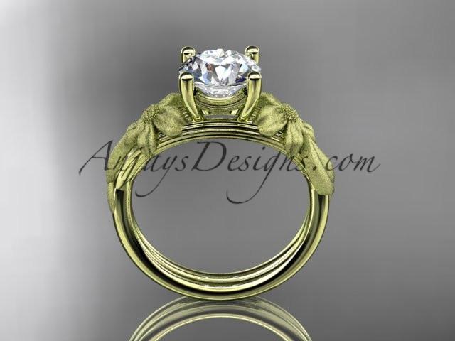 14kt yellow gold leaf and vine engagement ring with a "Forever One" Moissanite center stone ADLR189 - AnjaysDesigns