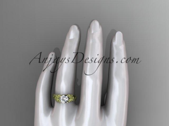 14kt yellow gold leaf and vine engagement ring with a "Forever One" Moissanite center stone ADLR189 - AnjaysDesigns