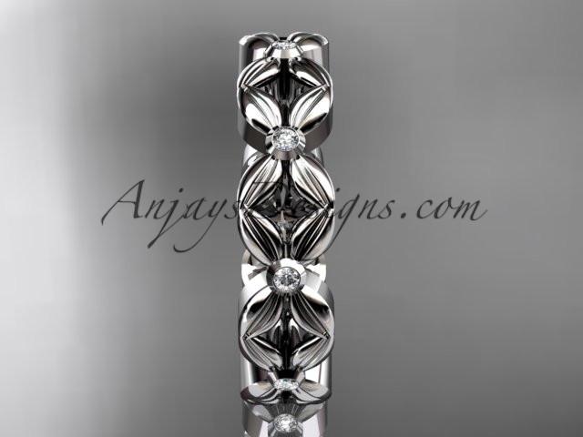 platinum  diamond flower wedding ring,engagement ring,wedding band ADLR18 - AnjaysDesigns