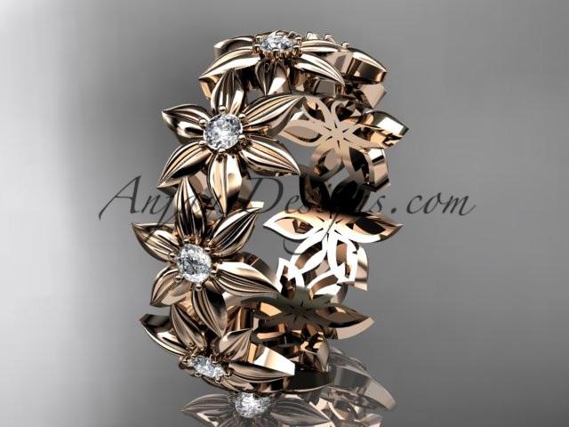 14kt rose gold diamond leaf and vine wedding ring, engagement ring, wedding band ADLR18 - AnjaysDesigns