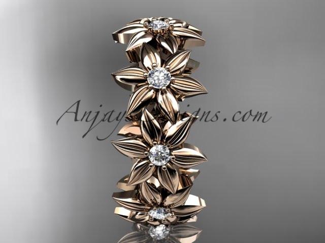 14kt rose gold diamond leaf and vine wedding ring, engagement ring, wedding band ADLR18 - AnjaysDesigns