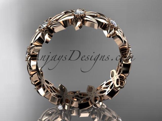 14kt rose gold diamond leaf and vine wedding ring, engagement ring, wedding band ADLR18 - AnjaysDesigns