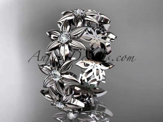 platinum diamond leaf and vine wedding ring, engagement ring, wedding band adlr18 - AnjaysDesigns