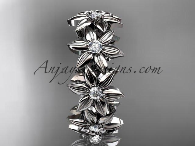 14kt white gold diamond leaf and vine wedding ring, engagement ring, wedding band adlr18 - AnjaysDesigns