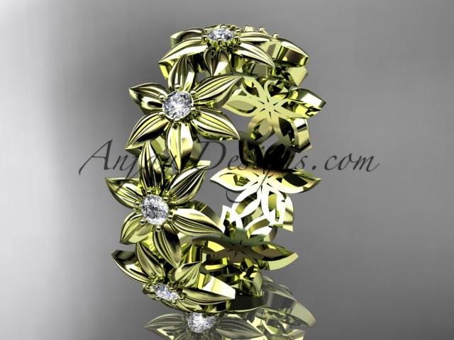 14kt yellow gold diamond leaf and vine wedding ring, engagement ring, wedding band adlr18 - AnjaysDesigns
