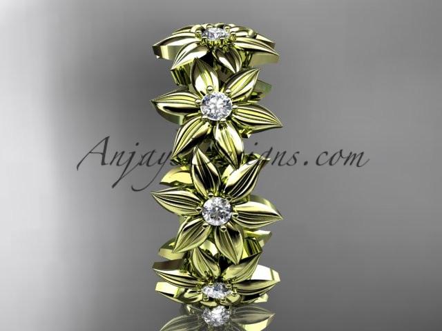 14kt yellow gold diamond leaf and vine wedding ring, engagement ring, wedding band adlr18 - AnjaysDesigns