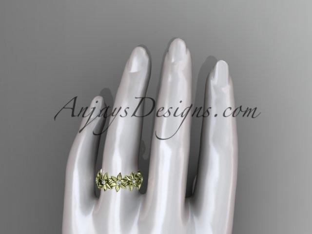 14kt yellow gold diamond leaf and vine wedding ring, engagement ring, wedding band adlr18 - AnjaysDesigns