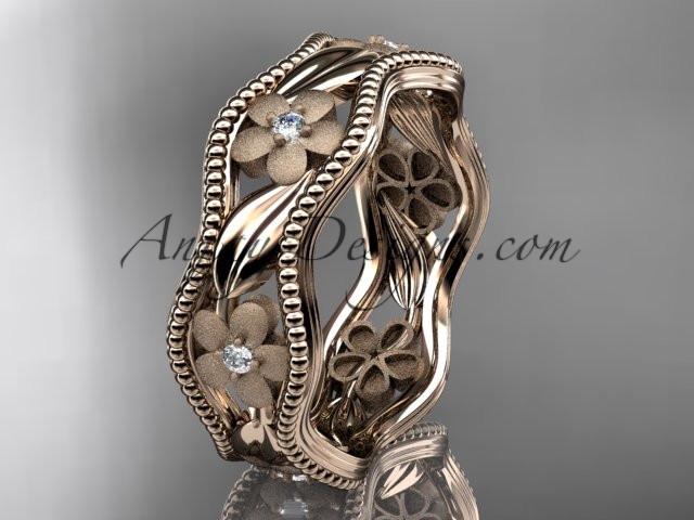 14kt rose gold diamond flower wedding ring, engagement ring, wedding band. ADLR190 - AnjaysDesigns