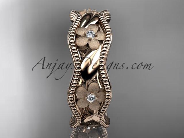 14kt rose gold diamond flower wedding ring, engagement ring, wedding band. ADLR190 - AnjaysDesigns