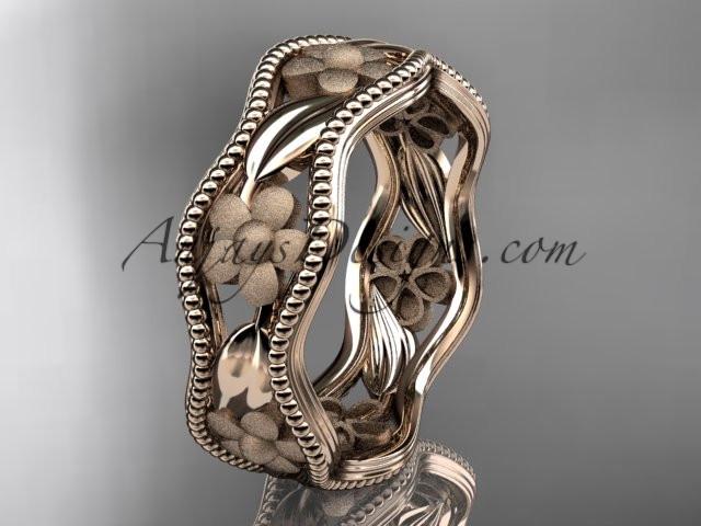 14k rose gold flower wedding ring,engagement ring, wedding band. ADLR190G - AnjaysDesigns