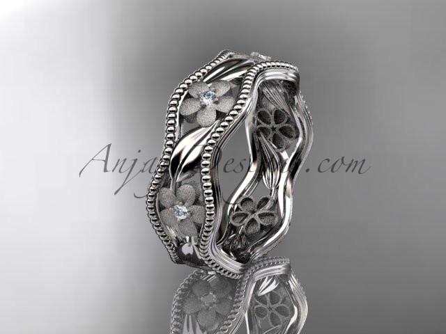 platinum diamond flower wedding ring, engagement ring, wedding band ADLR190 - AnjaysDesigns